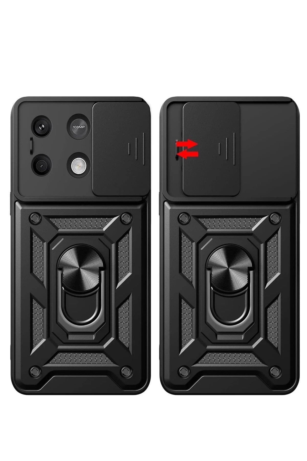 Mey İthalat® Poco M6 Pro 4G Kılıf Pars Lens Yüzüklü Silikon - Siyah