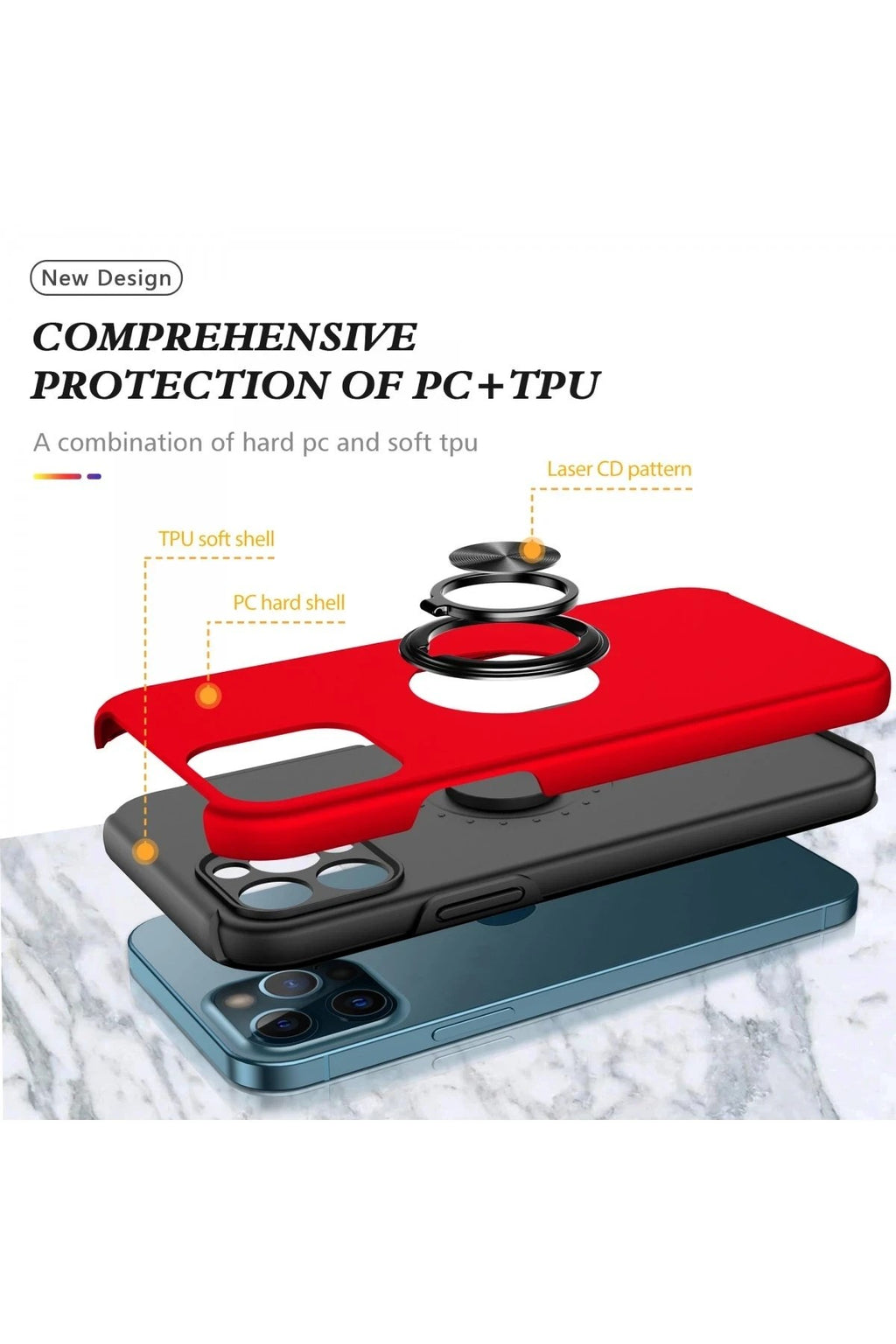 Mey İthalat® iPhone 12 Pro Kılıf Elit Yüzüklü Kapak - Kırmızı
