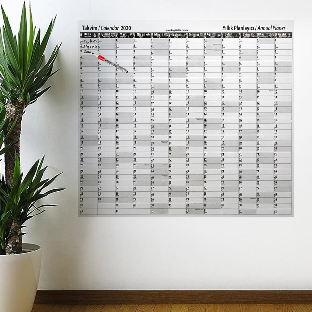 2020 Yıllık Planlayıcı Manyetik Duvar Stickerı Takvim 110x100 cm