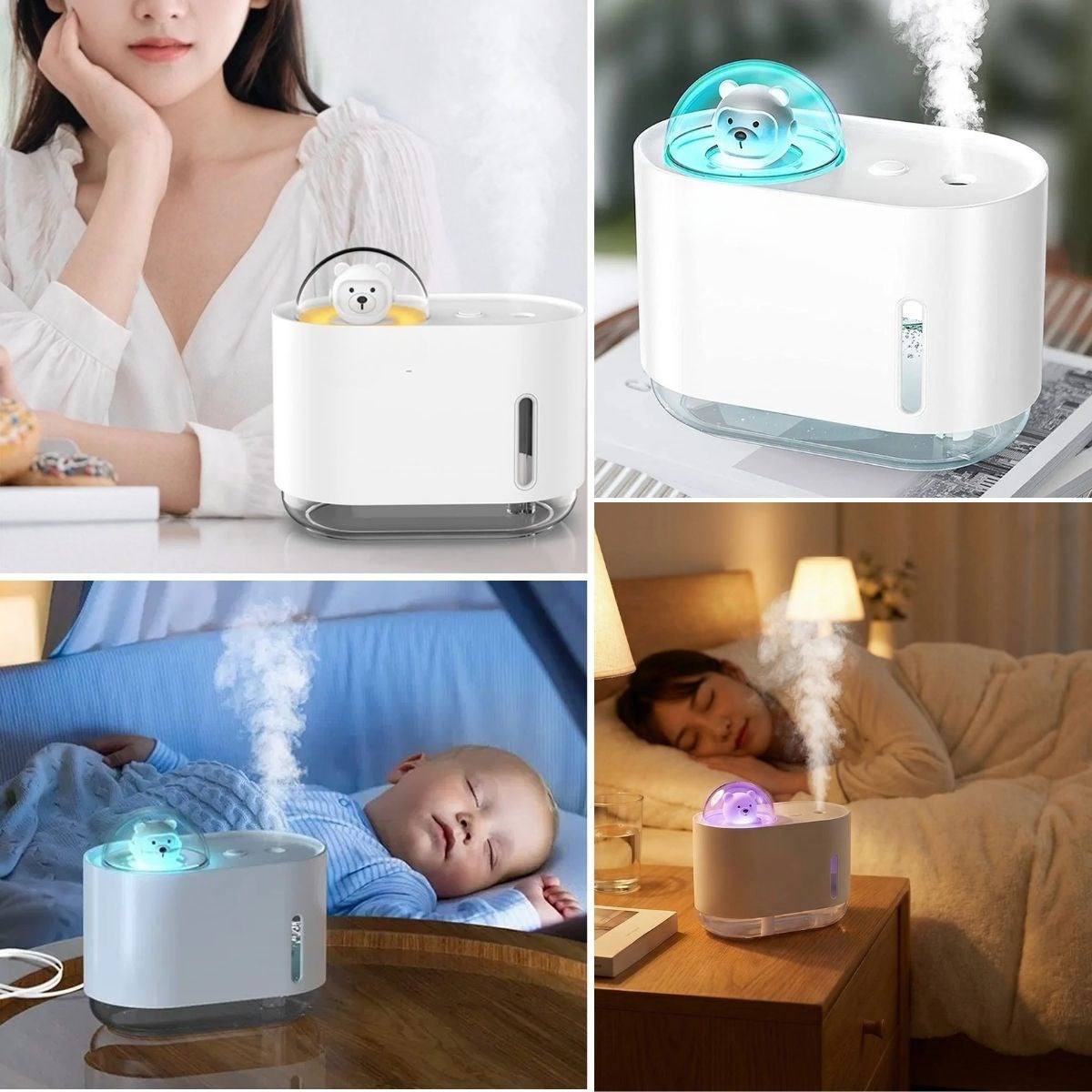 Uzay Ayısı 300 ML USB Hava Nemlendirici – LED Işıklı Masaüstü Buhar Makinesi, Yatak Odası & Çocuk Odası İçin Ortam Nemlendirici