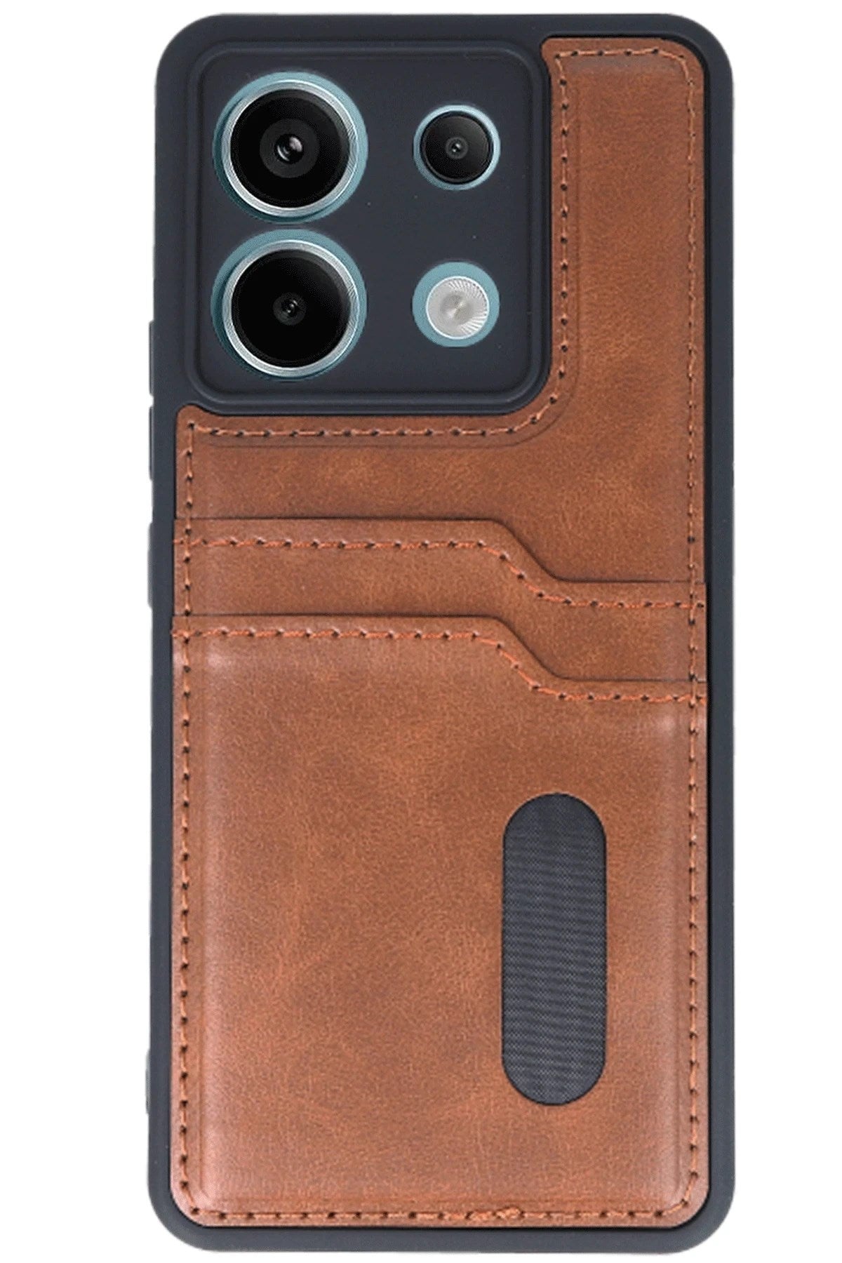 Mey İthalat® Redmi Note 13 Pro 5G Kılıf Sara Kartvizitli Deri Kılıf - Taba