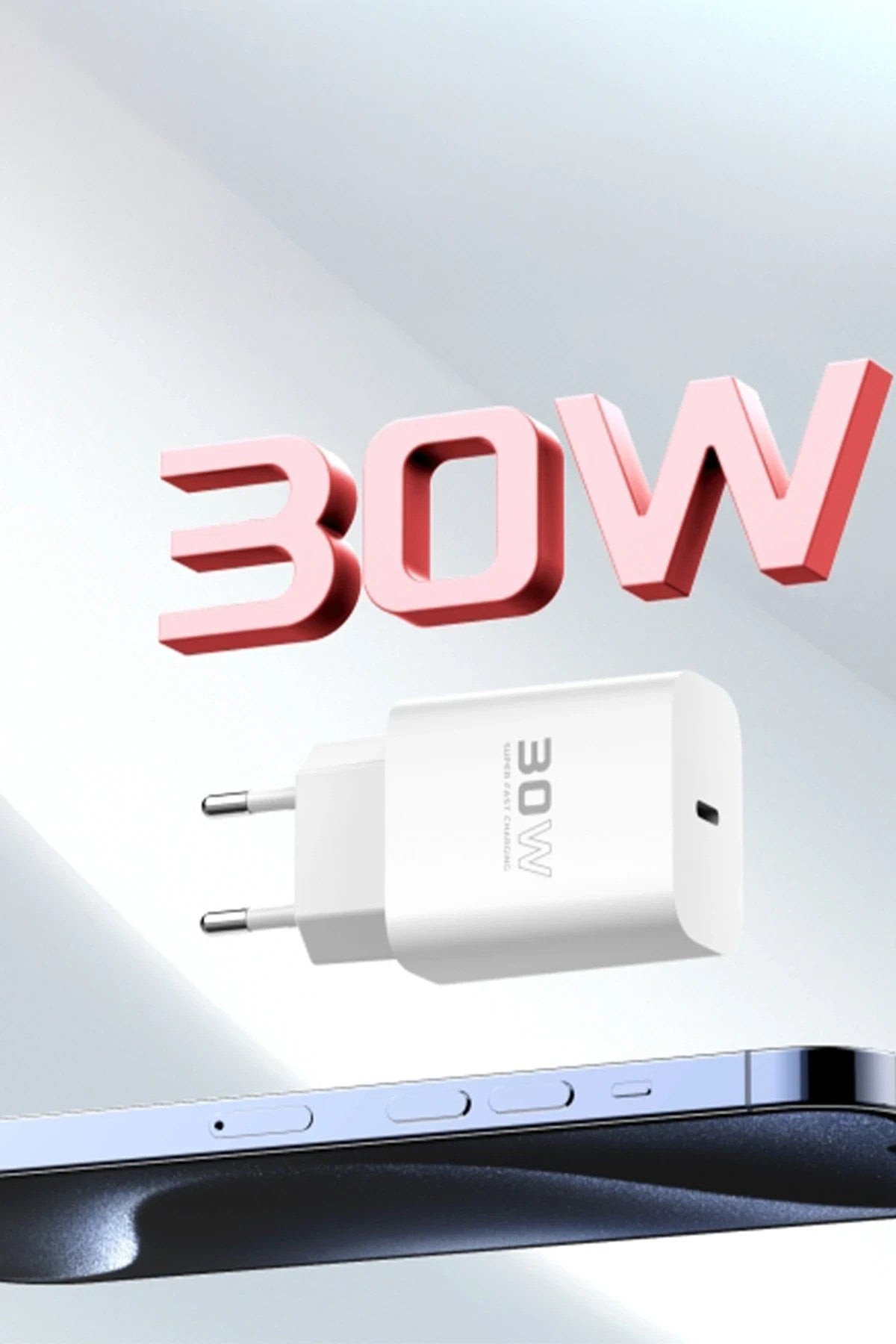 Mey İthalat® C87C 30W Type-C Çıkışlı Ekstra DL51 1M Type-C to Type-C Kablolu PD Şarj Cihazı - Beyaz