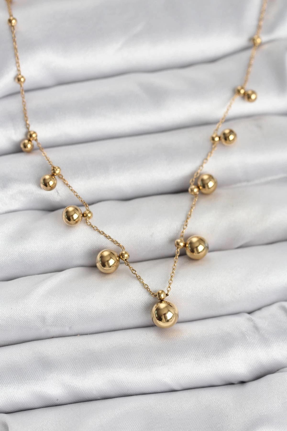 Mey İthalat® 316L Çelik Zincir Gold Renk Topçuklu Kolye