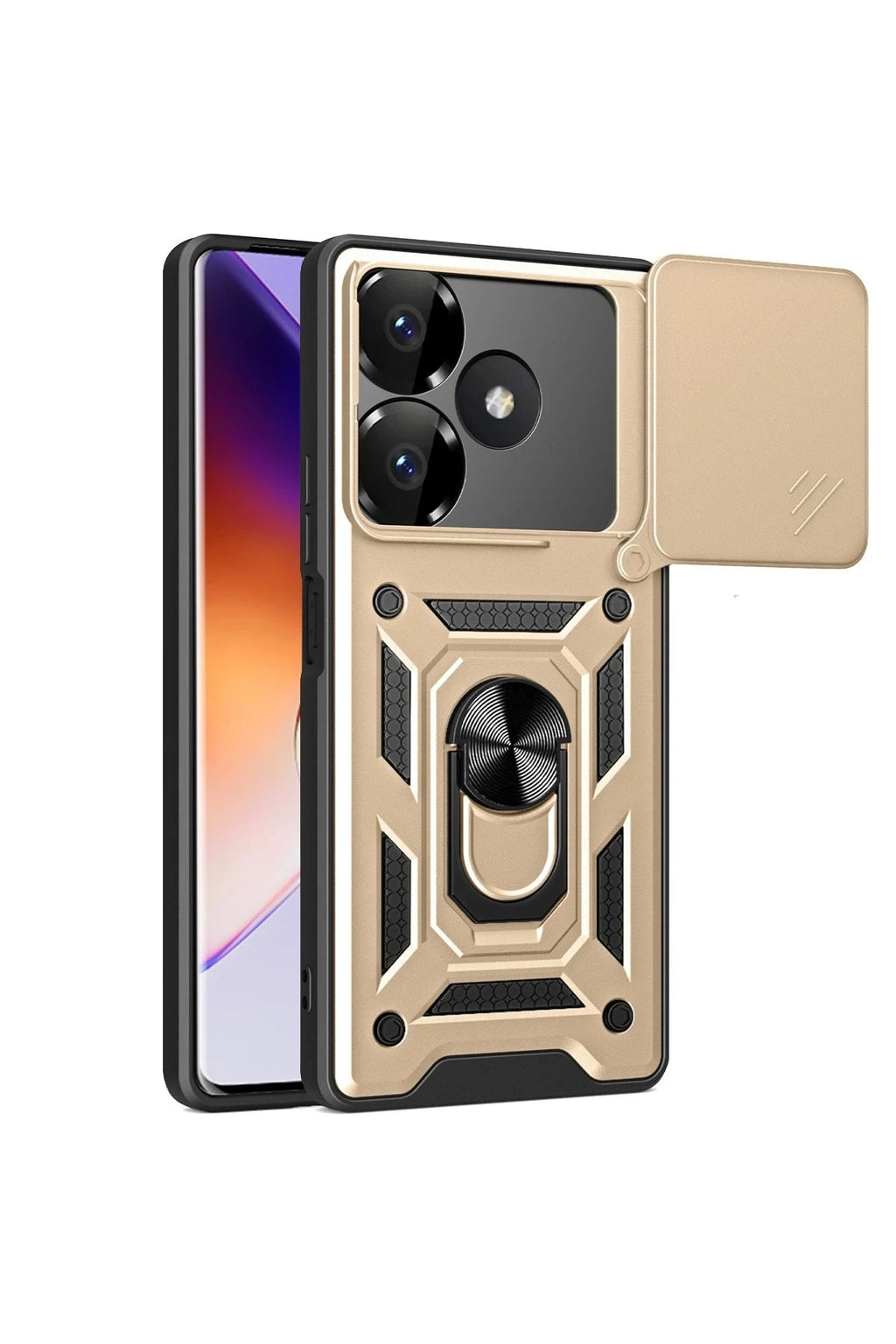 Mey İthalat® Redmi 13 4G Kılıf Pars Lens Yüzüklü Silikon - Gold