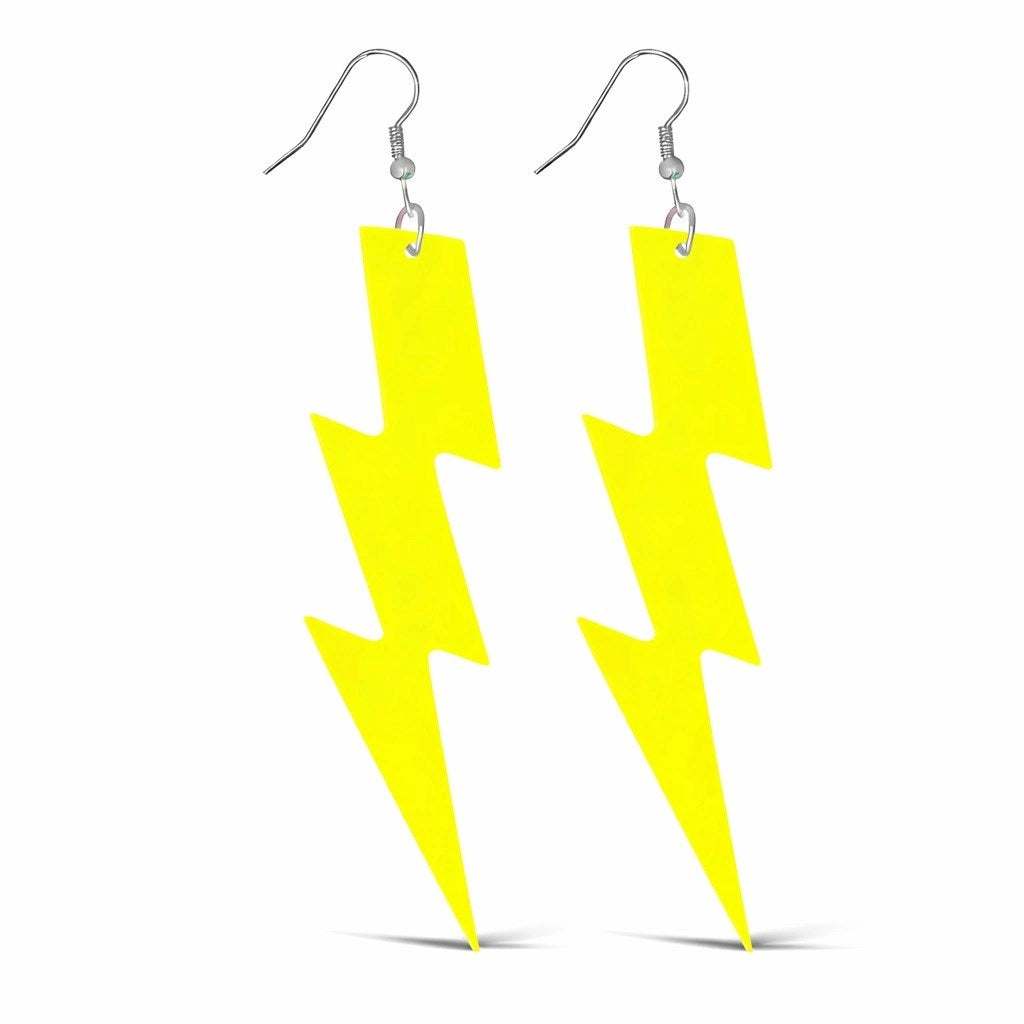 Mey İthalat® 80’ler 90&amp;#39;lar Retro Neon Sarı Şimşek Küpe 10 cm