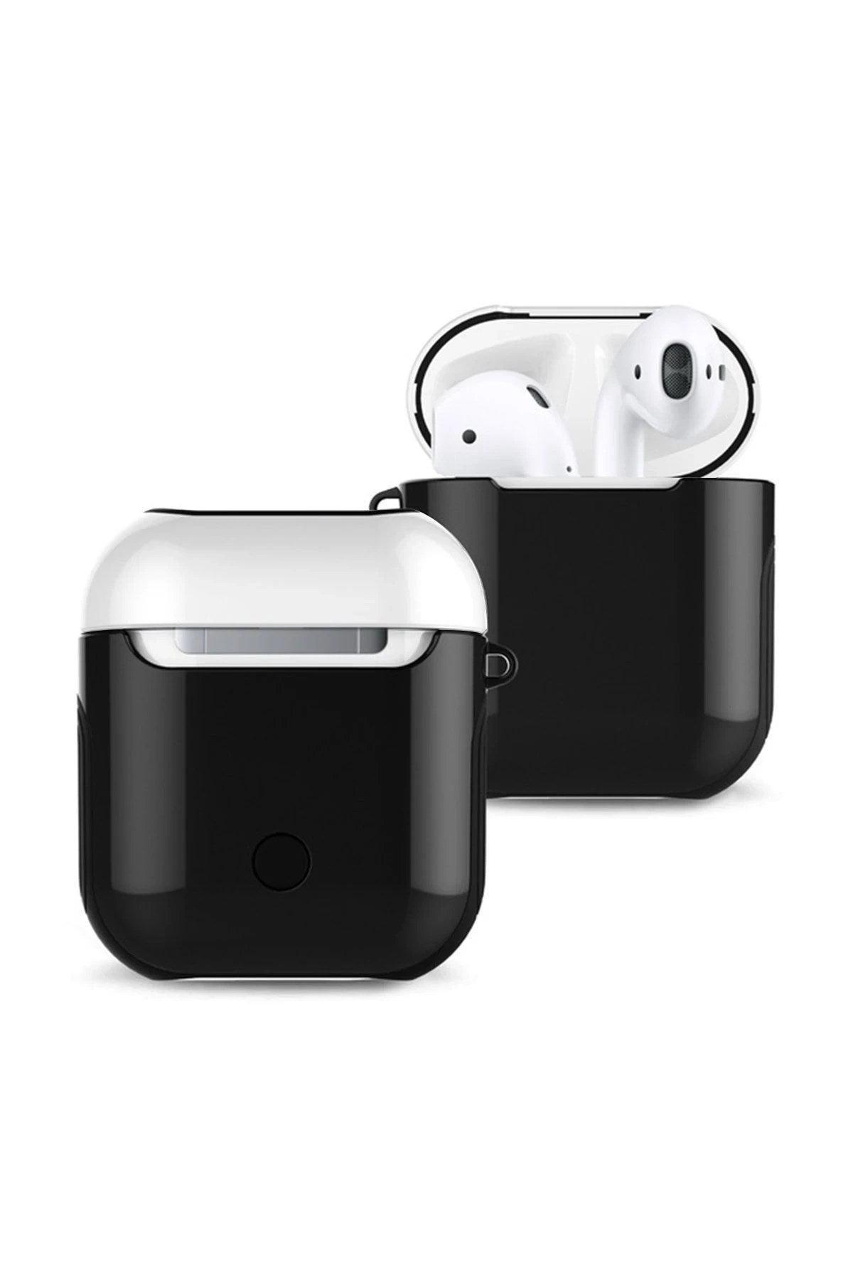 Mey İthalat® Airpods 2 (2.nesil) 3in1 Kılıf - Siyah-Beyaz