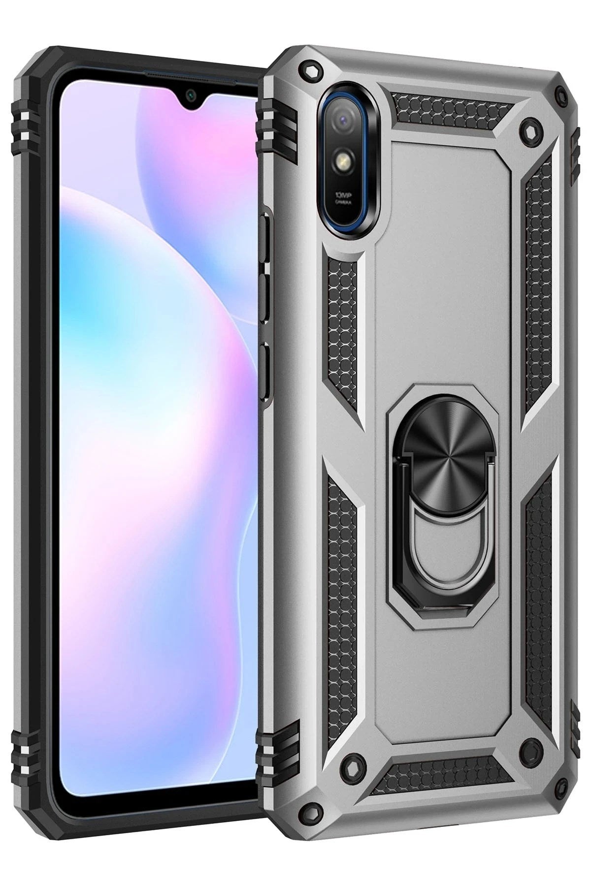 Mey İthalat® Redmi 9A Kılıf Sofya Yüzüklü Silikon Kapak - Gümüş