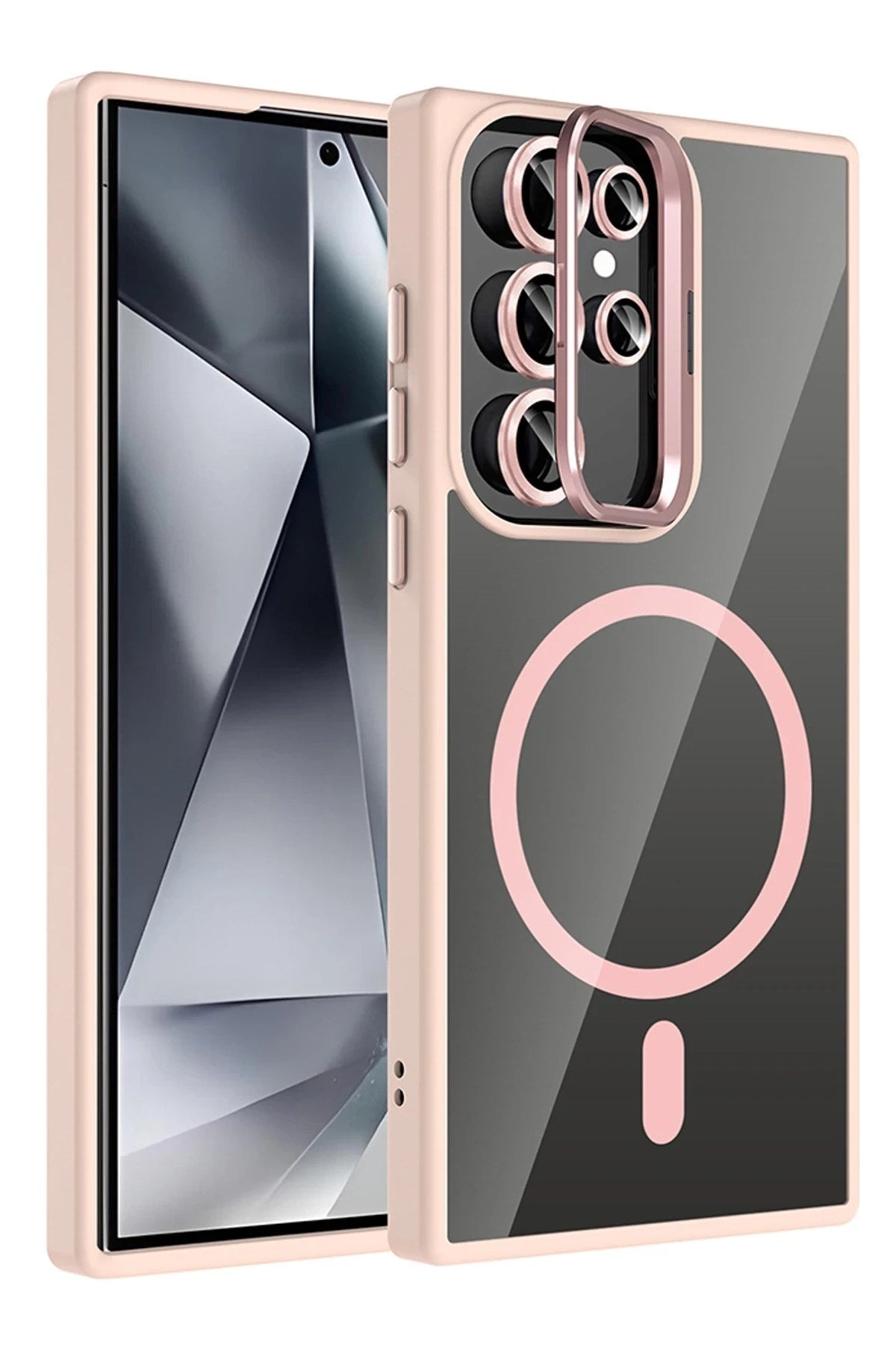 Mey İthalat® Samsung Galaxy S23 Ultra Remim Lensli Magsafe Standlı Kapak - Pembe
