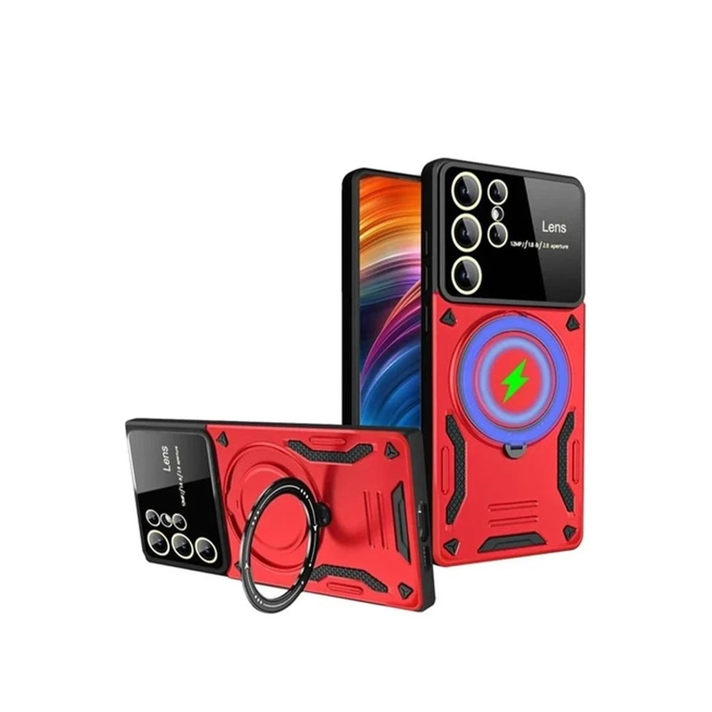 Mey İthalat® Samsung Galaxy S24 Ultra Kılıf Joy Lens Standlı Kapak - Kırmızı