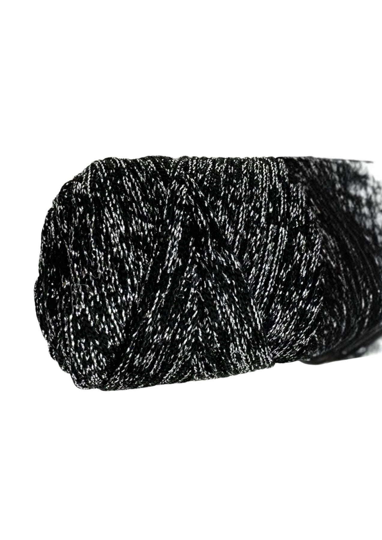 Makrome İpi 3mm Polyester Siyah Gümüş Simli