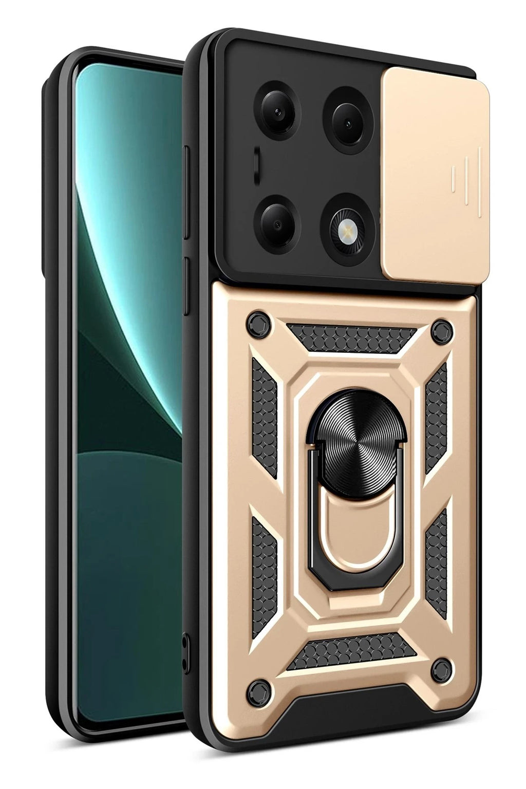 Mey İthalat® Poco M6 Pro 4G Kılıf Pars Lens Yüzüklü Silikon - Gold