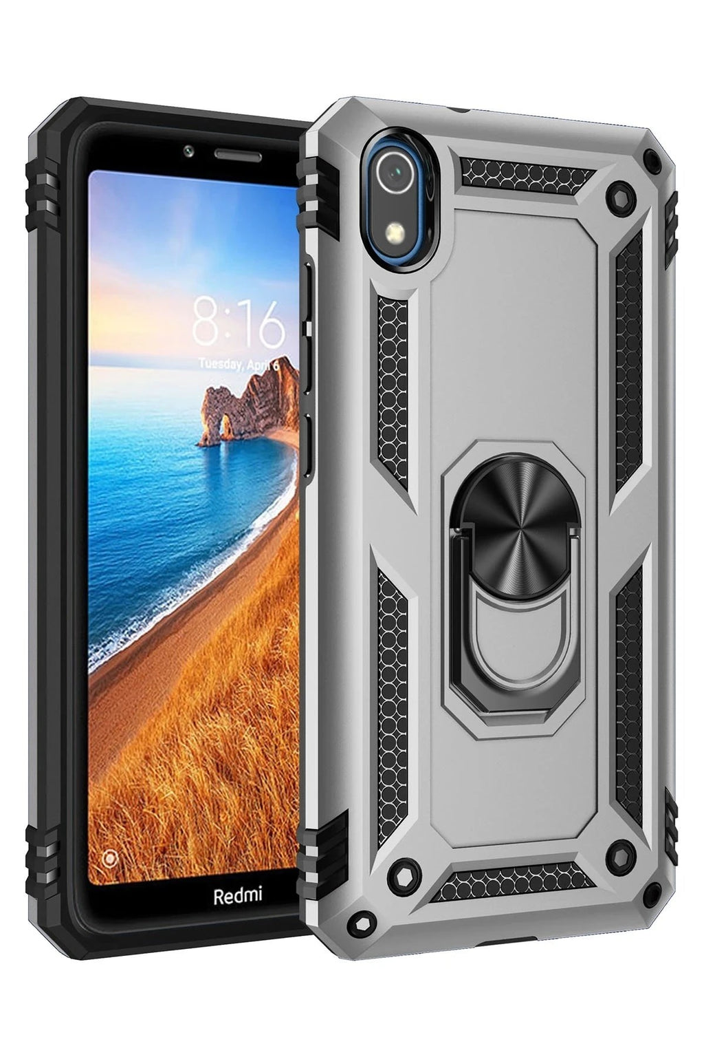 Mey İthalat® Redmi 7A Kılıf Sofya Yüzüklü Silikon Kapak - Gümüş
