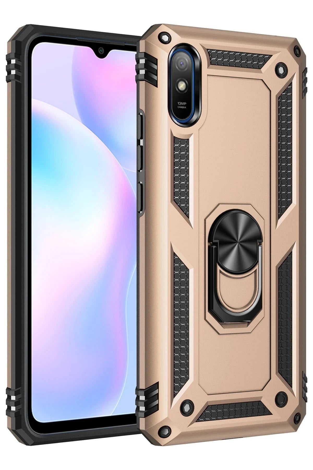 Mey İthalat® Redmi 9A Kılıf Sofya Yüzüklü Silikon Kapak - Gold