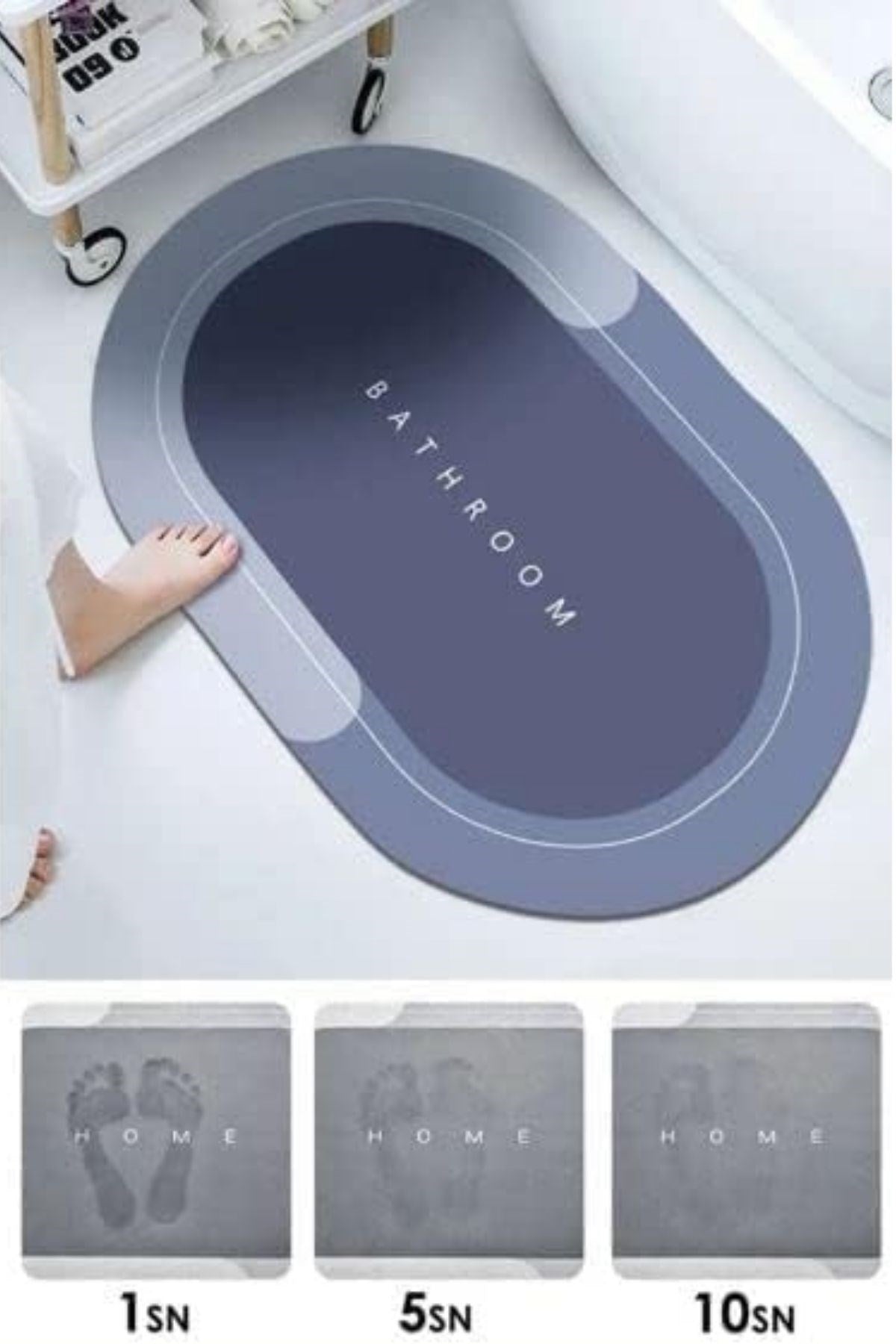 Sihirli Süper Su Emici Kaymaz Tabanlı Oval Paspas 40*60 cm
