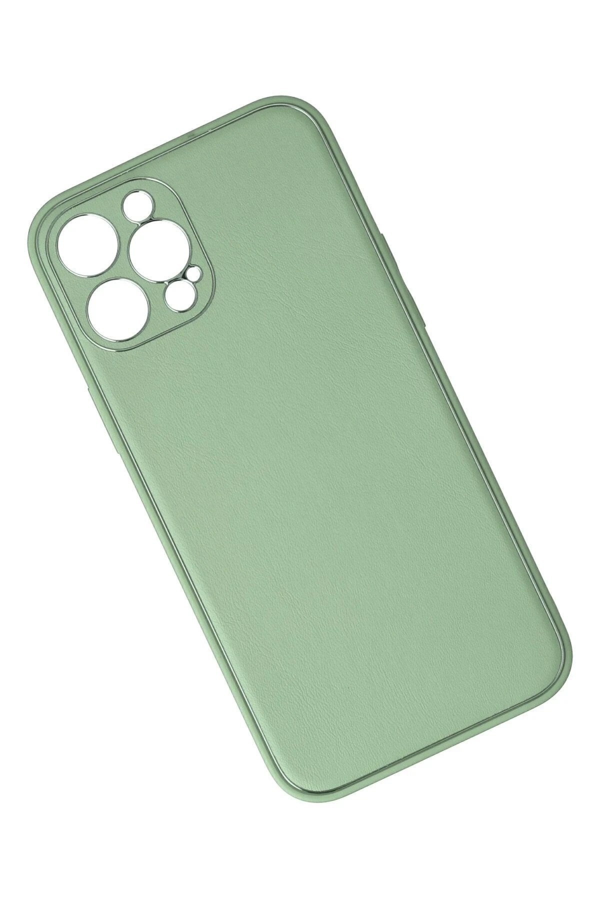 Mey İthalat® iPhone 12 Pro Kılıf Coco Deri Silikon Kapak - Açık Yeşil