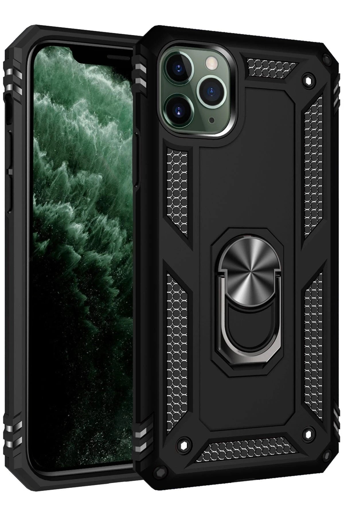 Mey İthalat® iPhone 11 Pro Kılıf Sofya Yüzüklü Silikon Kapak - Siyah