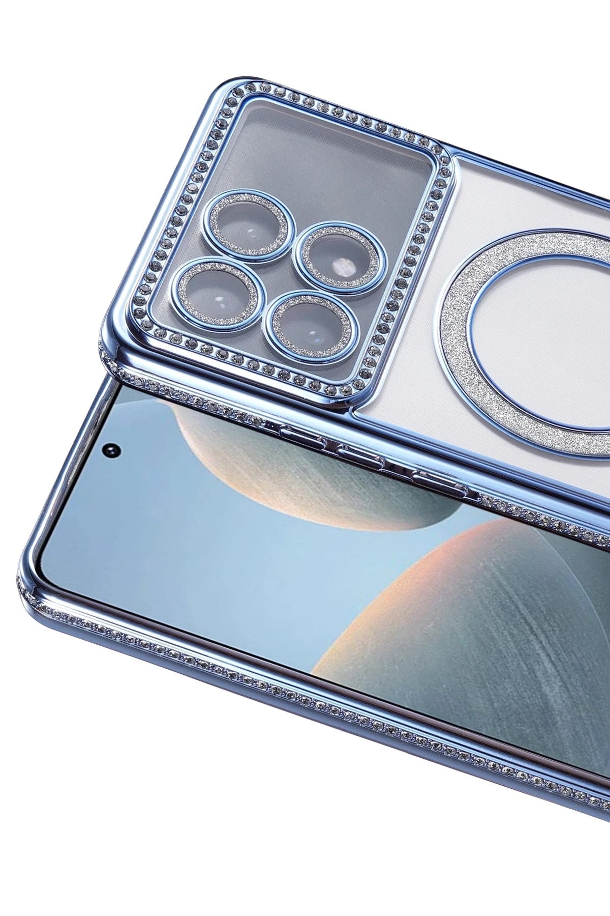 Mey İthalat® Poco X6 Pro Joke Simli Magneticsafe Kılıf - Mavi
