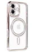 Mey İthalat® iPhone 16 Kılıf Joke Simli Magneticsafe Kılıf - Pembe