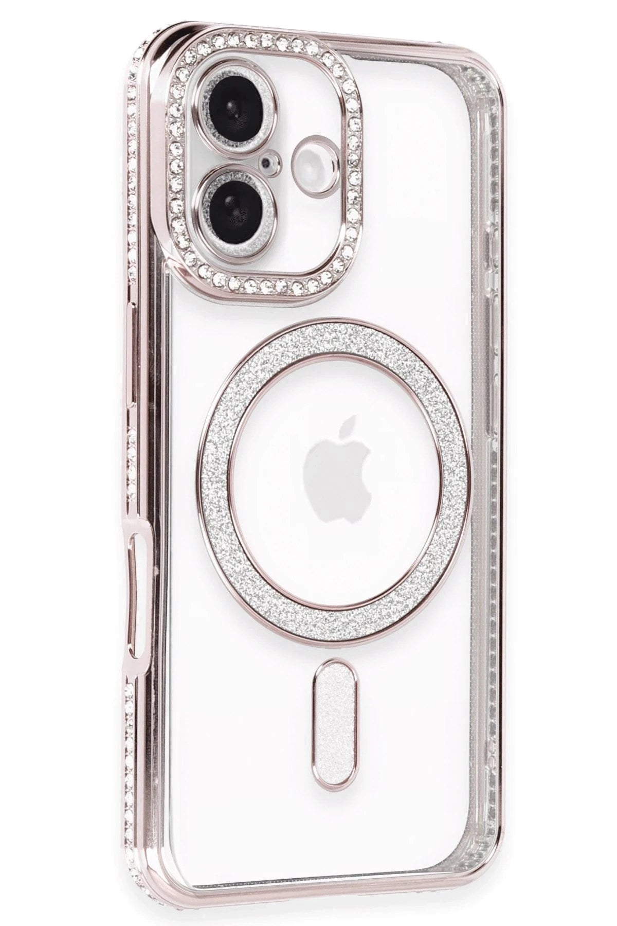 Mey İthalat® iPhone 16 Kılıf Joke Simli Magneticsafe Kılıf - Pembe