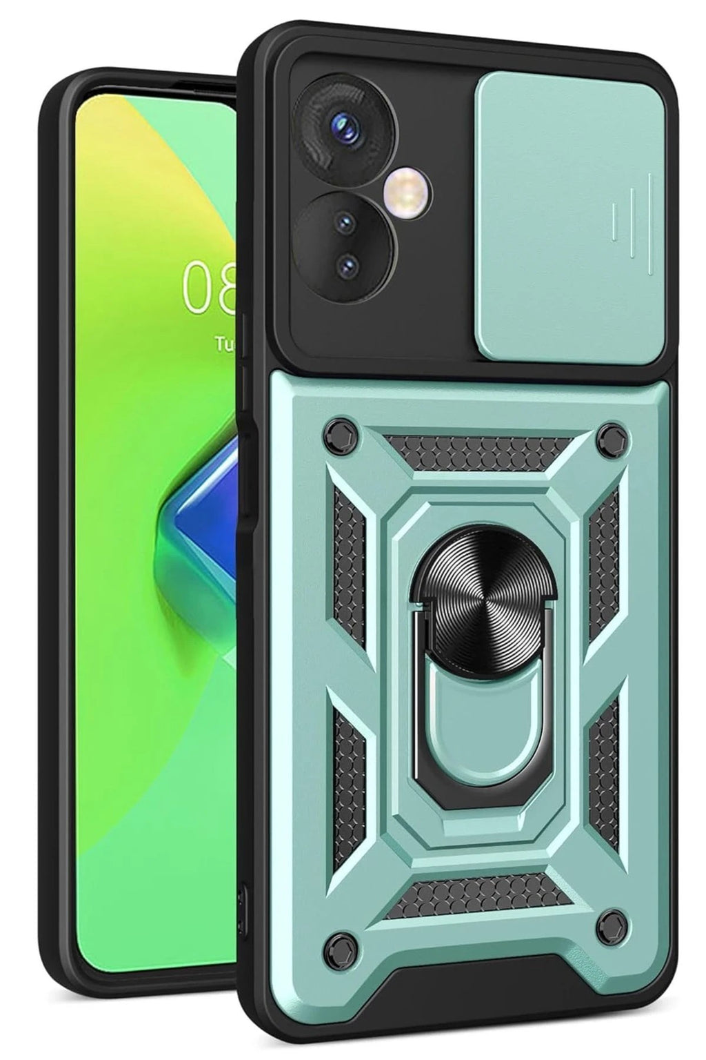 Mey İthalat® İnfinix Hot 30 4G Kılıf Pars Lens Yüzüklü Silikon - Yeşil