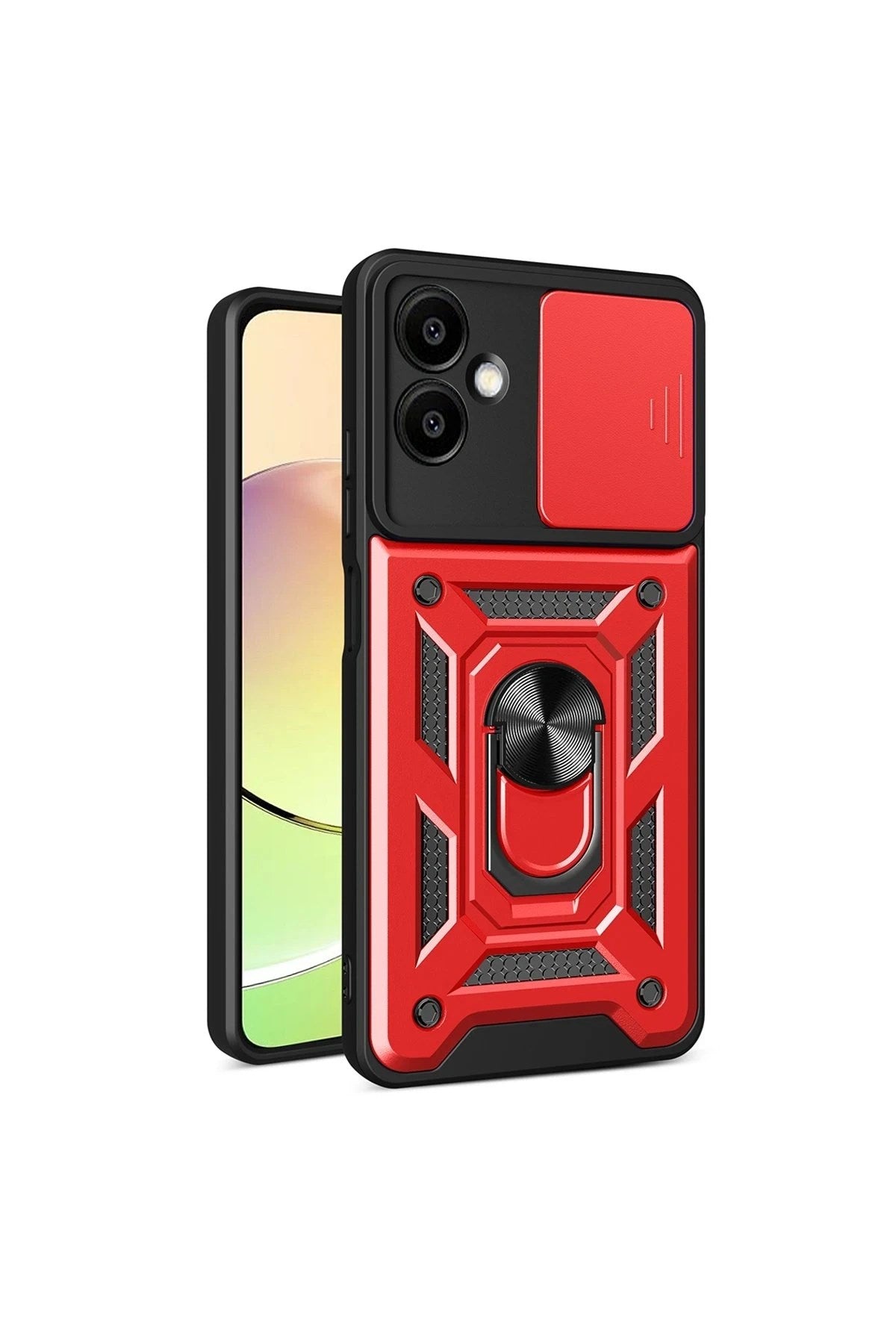 Mey İthalat® Samsung Galaxy A06 Kılıf Pars Lens Yüzüklü Silikon - Kırmızı