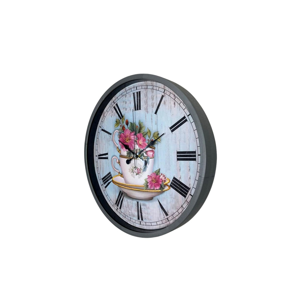 Gri Flower Cup 36 Cm Duvar Saati
