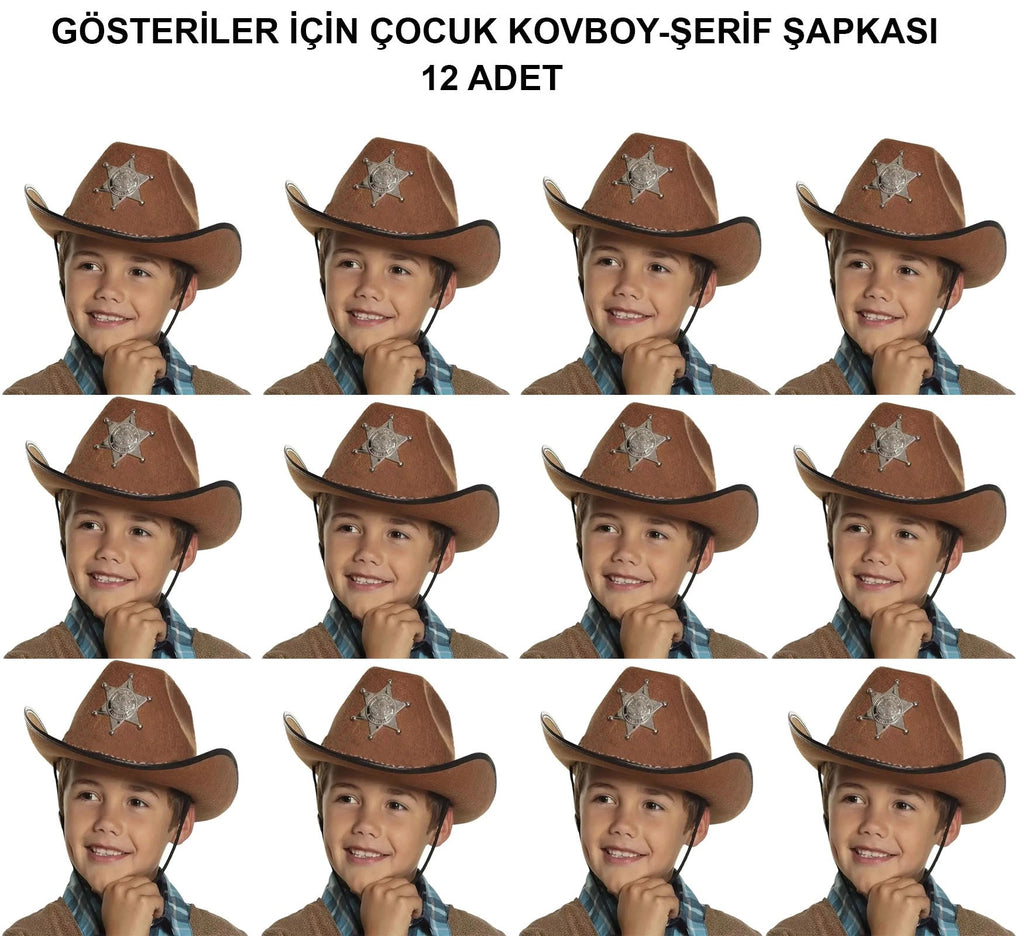 Mey İthalat® Kovboy Şerif Şapkası Kahve 12 Adet - Kostüm, Parti ve Gösteri Şapkası