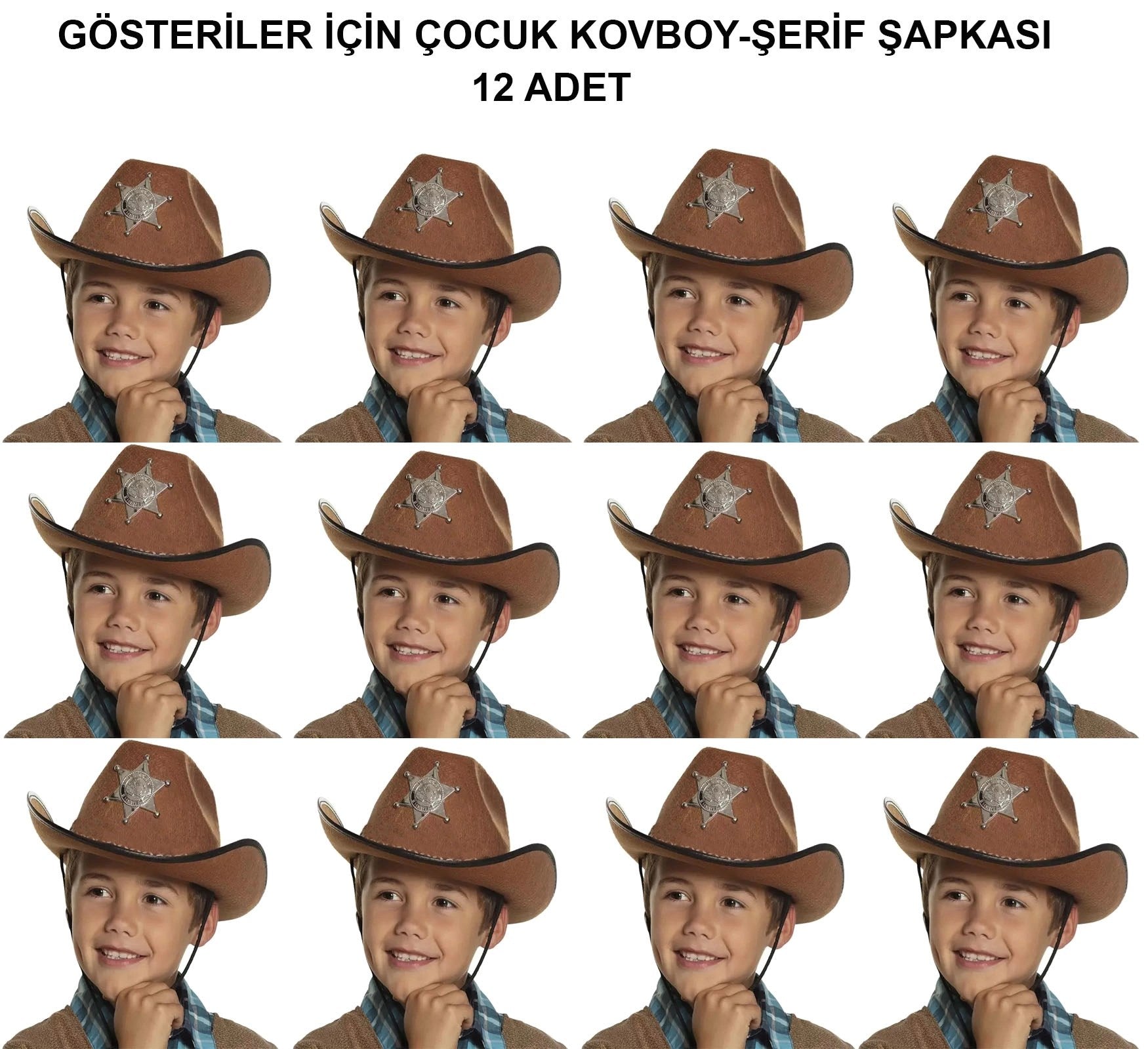 Mey İthalat® Kovboy Şerif Şapkası Kahve 12 Adet - Kostüm, Parti ve Gösteri Şapkası