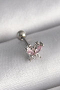 Mey İthalat® 316L Çelik Gümüş Renk Pembe Zirkon Taşlı Kelebek Tragus Piercing