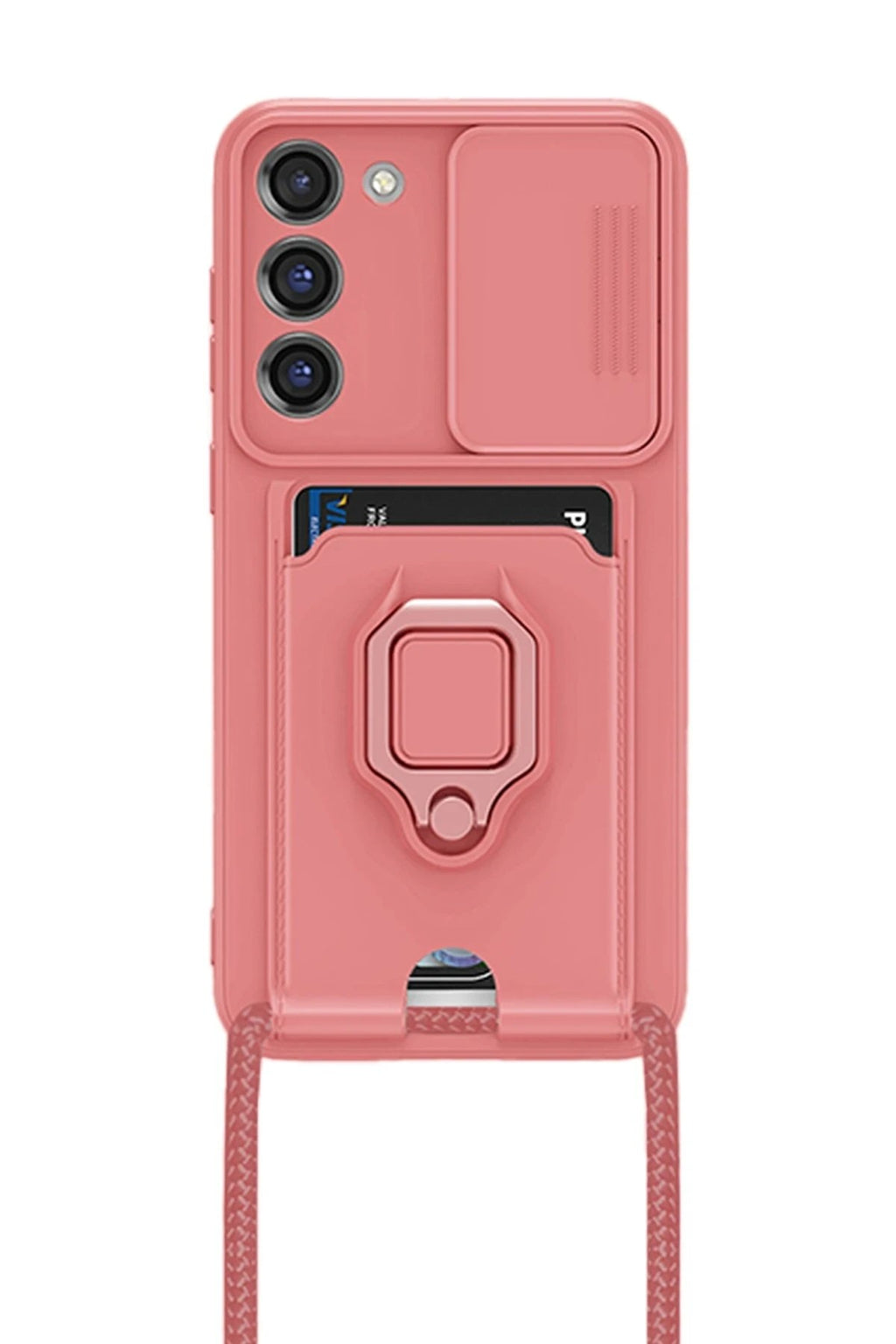 Mey İthalat® Samsung Galaxy S23 Plus Kılıf Zuma Kartvizitli Yüzüklü Silikon - Pembe