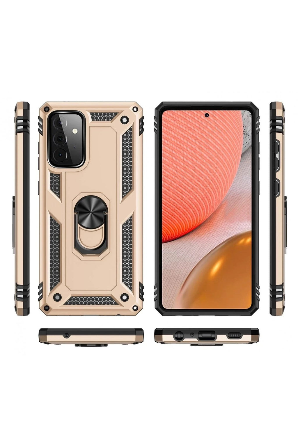 Mey İthalat® Samsung Galaxy A72 Kılıf Sofya Yüzüklü Silikon Kapak - Gold