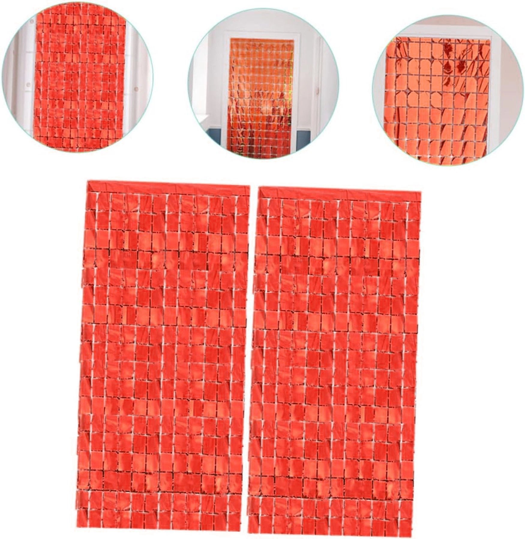 Mey İthalat® Ekstra Metalize Kırmızı Renk Disko Dikdörtgen Kesim Kapı Perdesi Dekorasyon 1x2 Metre