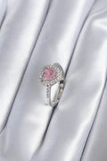 Mey İthalat® Pirinç Gümüş Renk Pembe Zirkon Taş Kalp Charm Model Kadın Yüzük