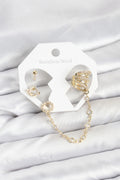 Mey İthalat® Uzay Model Pirinç Gold Renk Zincir Bağlantılı Ear Cuff Küpe Seti