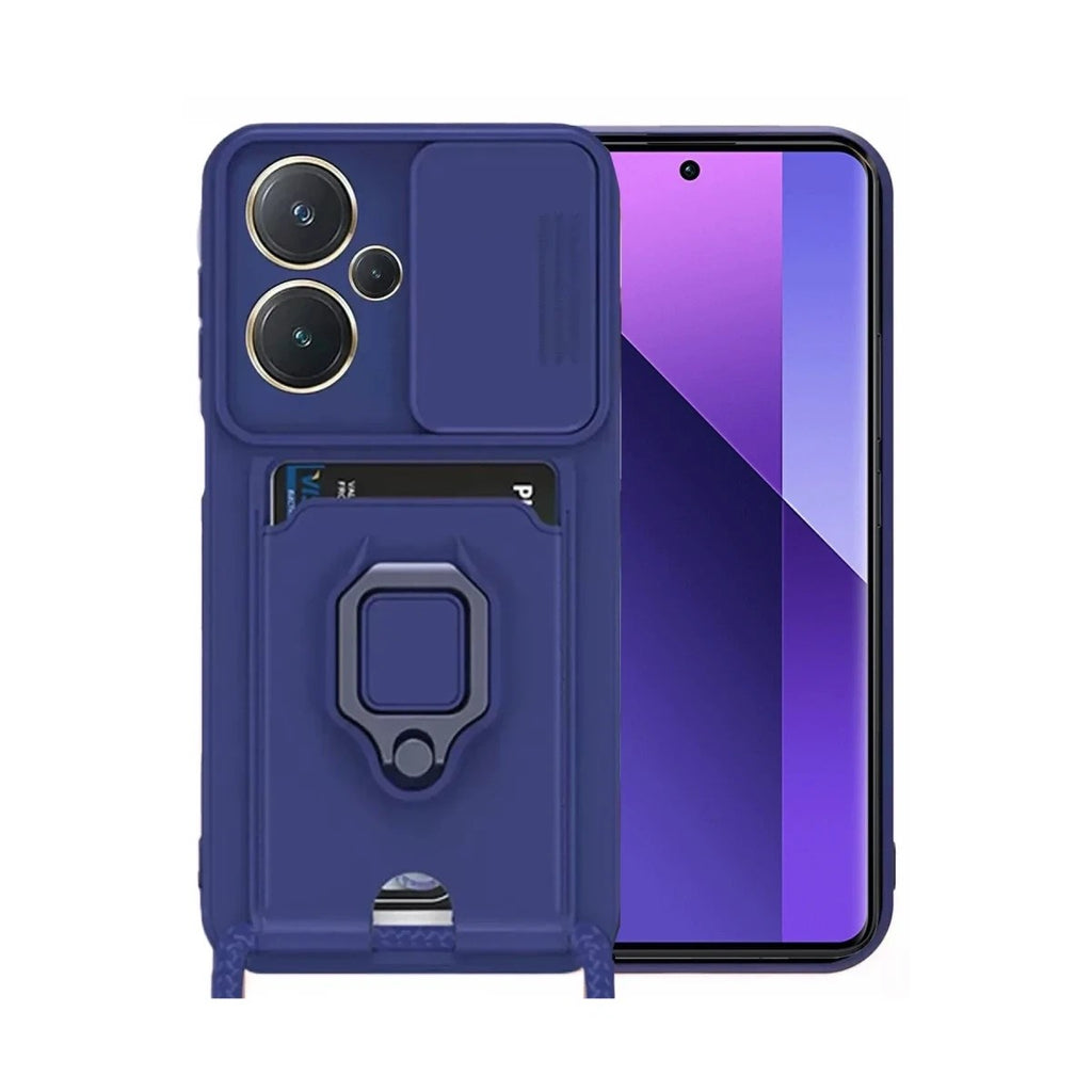 Mey İthalat® Redmi Note 13 Pro Plus Kılıf Zuma Kartvizitli Yüzüklü Silikon - Lacivert