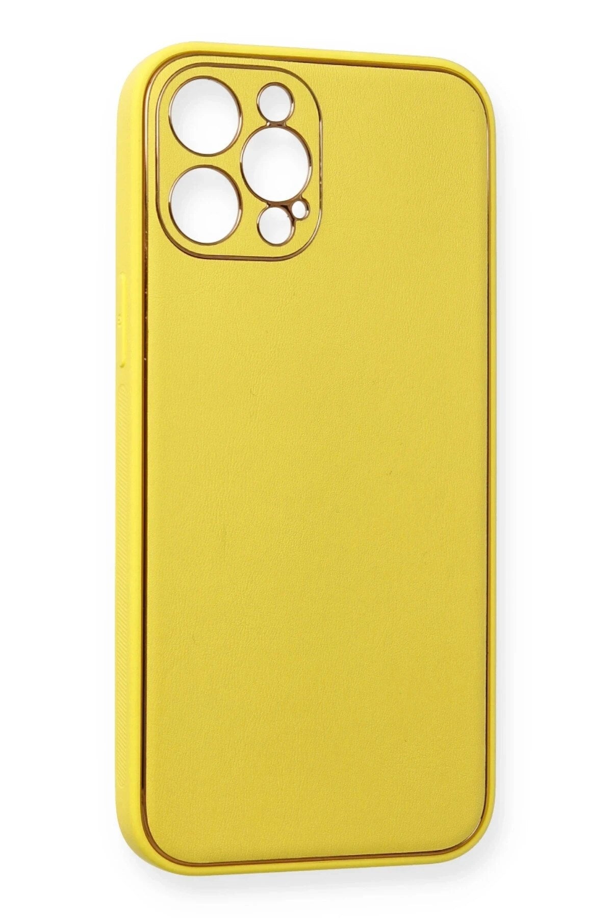 Mey İthalat® iPhone 12 Pro Kılıf Coco Deri Silikon Kapak - Sarı