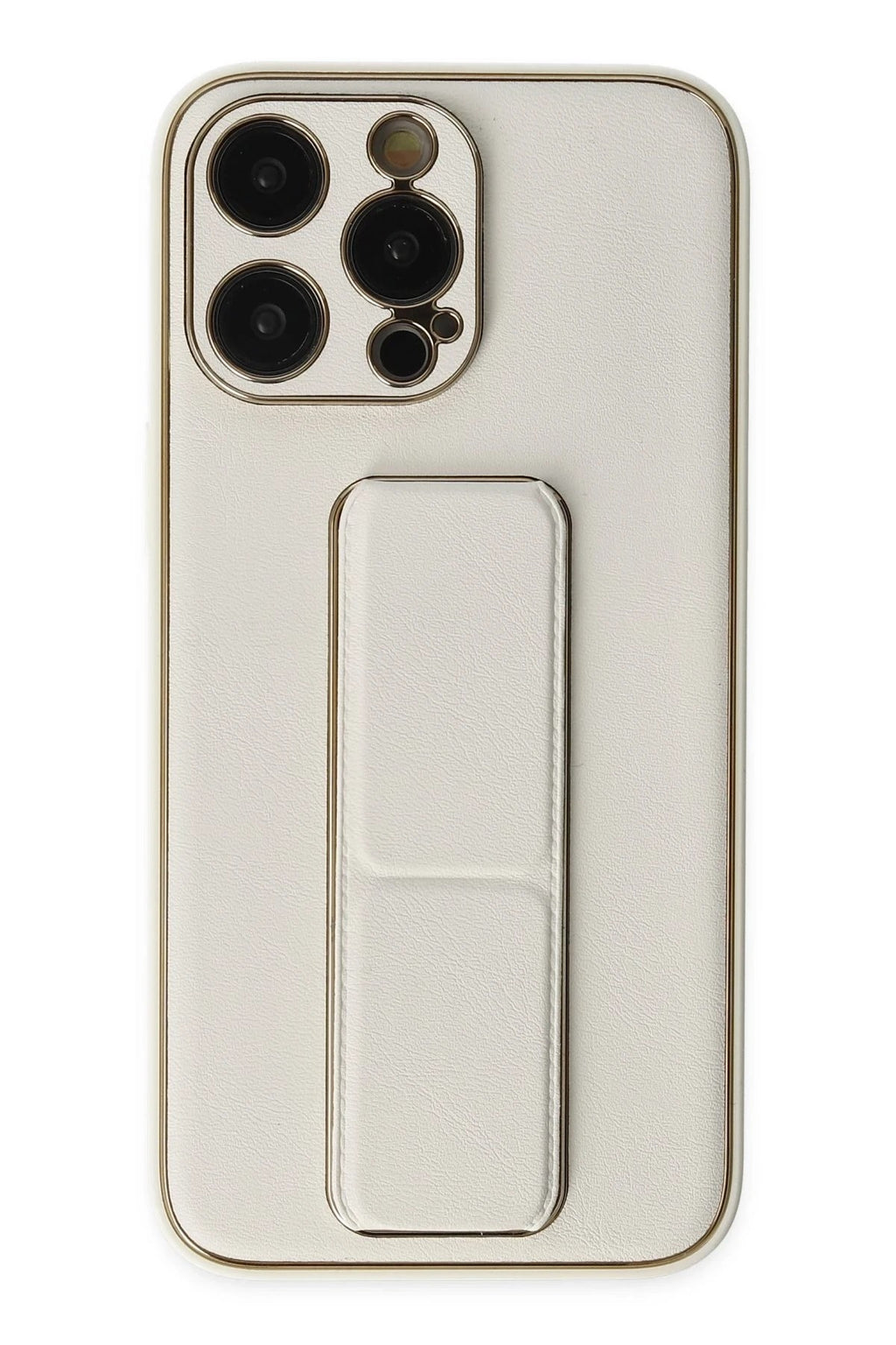Mey İthalat® iPhone 13 Pro Kılıf Coco Deri Standlı Kapak - Beyaz