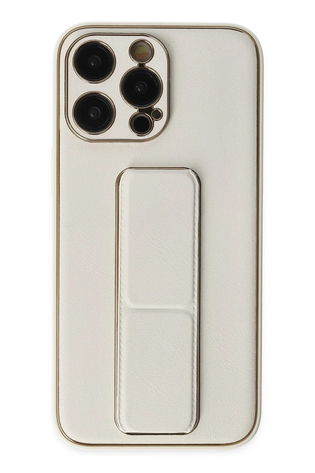 Mey İthalat® iPhone 13 Pro Kılıf Coco Deri Standlı Kapak - Beyaz