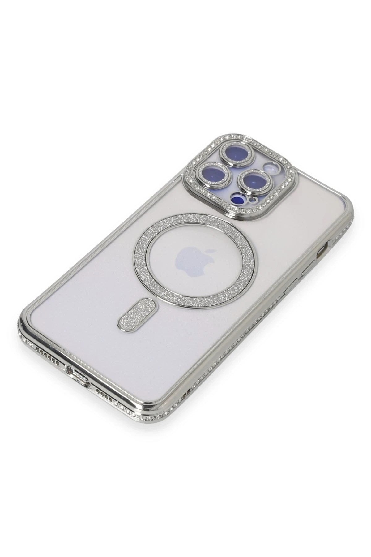 Mey İthalat® iPhone 15 Pro Kılıf Joke Simli Magneticsafe Kılıf - Gümüş