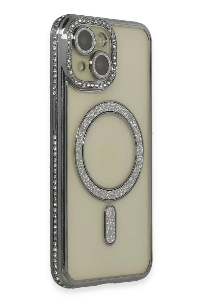 Mey İthalat® iPhone 13 Kılıf Joke Simli Magneticsafe Kılıf - Gri