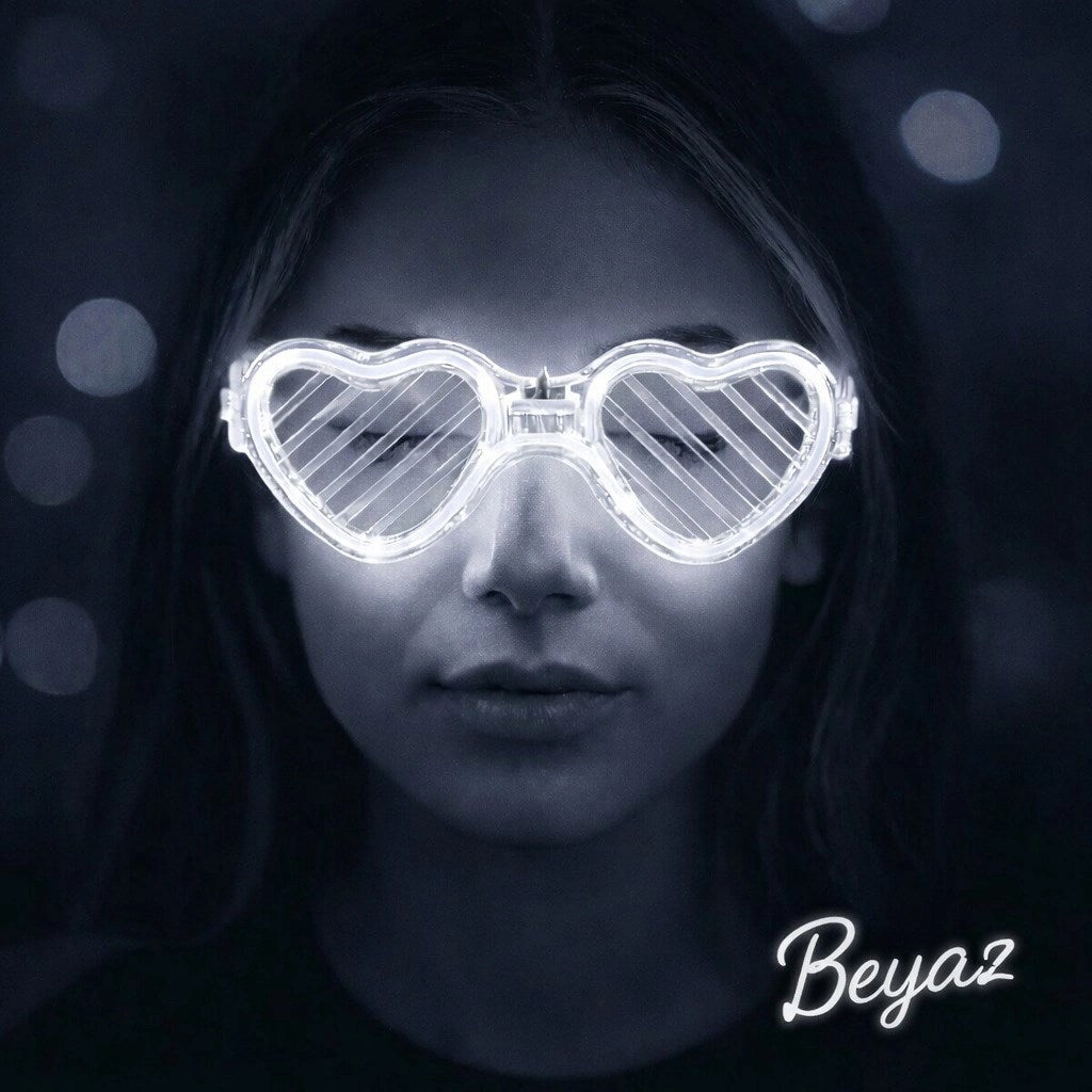 Mey İthalat® Beyaz LED Işıklı Kalp Gözlük – 3 Modlu Parti &amp; Glow Gözlüğü