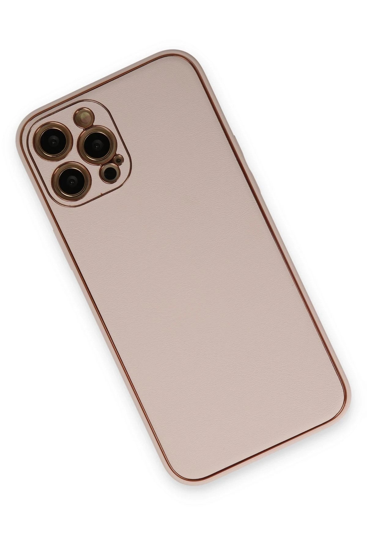 Mey İthalat® iPhone 12 Pro Kılıf Coco Deri Silikon Kapak - Pudra