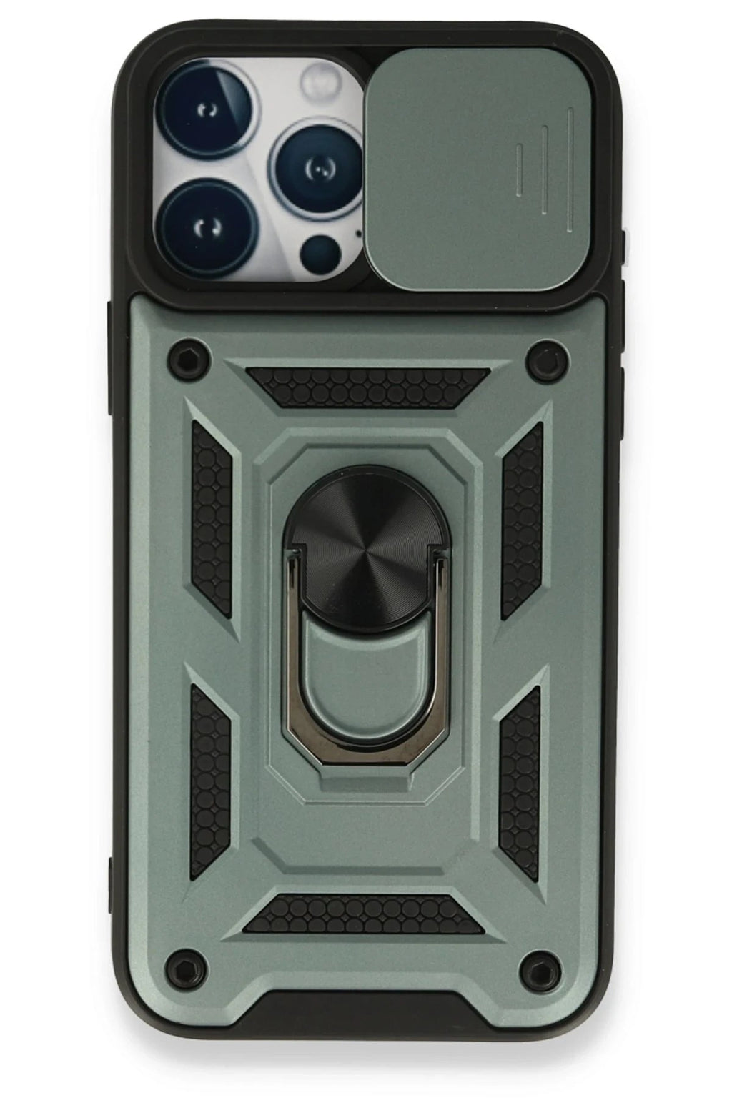 Mey İthalat® iPhone 15 Pro Kılıf Pars Lens Yüzüklü Silikon - Yeşil
