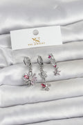 Mey İthalat® Pirinç Gümüş Renk Çiçek Model 3'lü Kadın Küpe