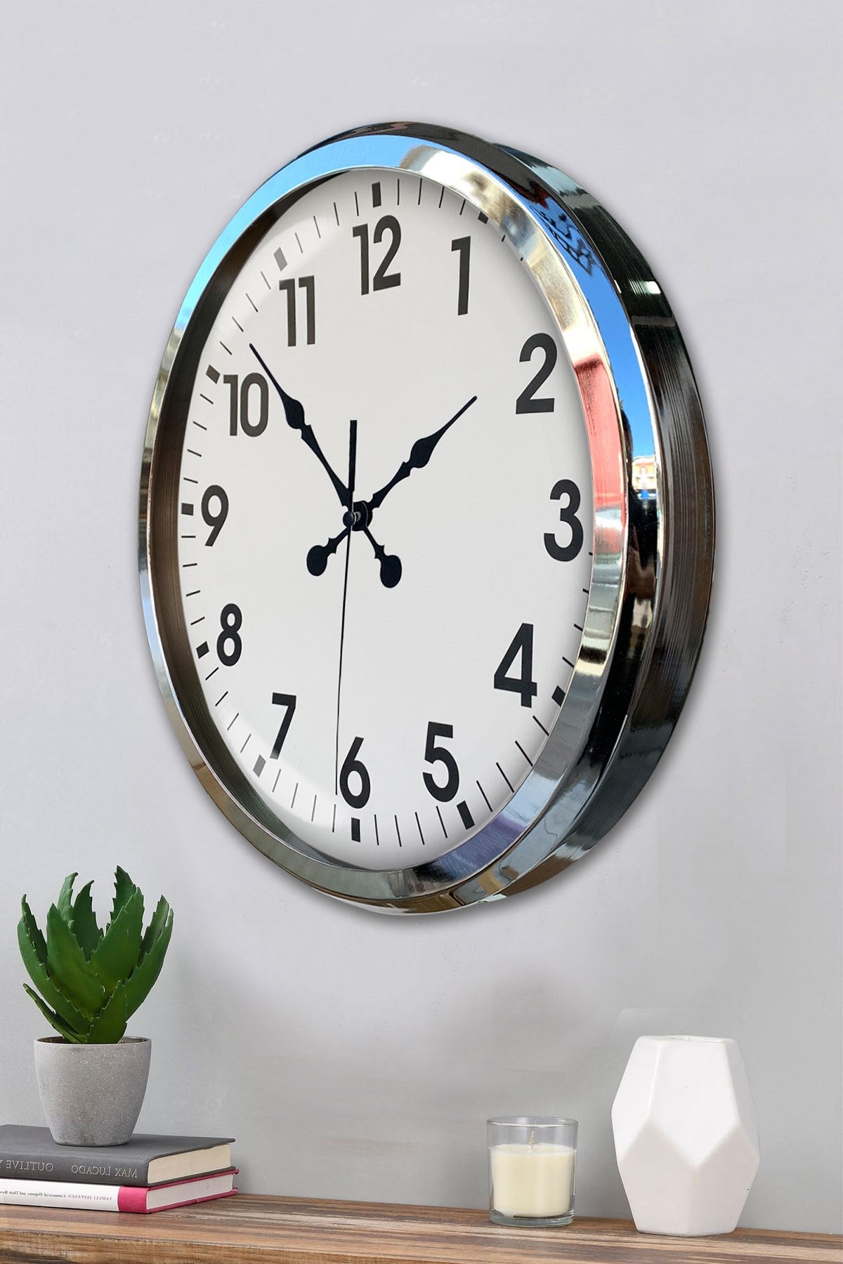 Krom Şıklık 52 Cm Metal Modern Duvar Saat