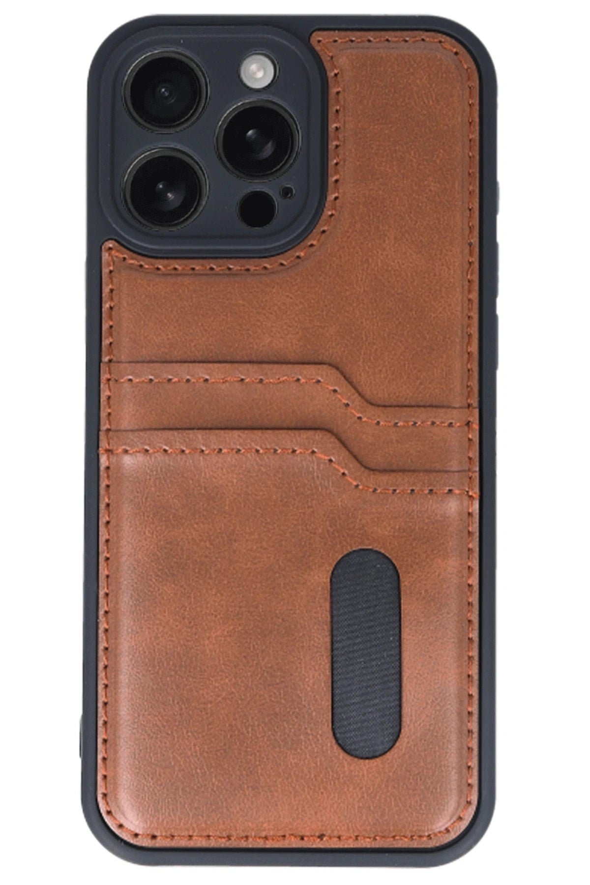 Mey İthalat® iPhone 16 Pro Max Kılıf Sara Kartvizitli Deri Kılıf - Taba