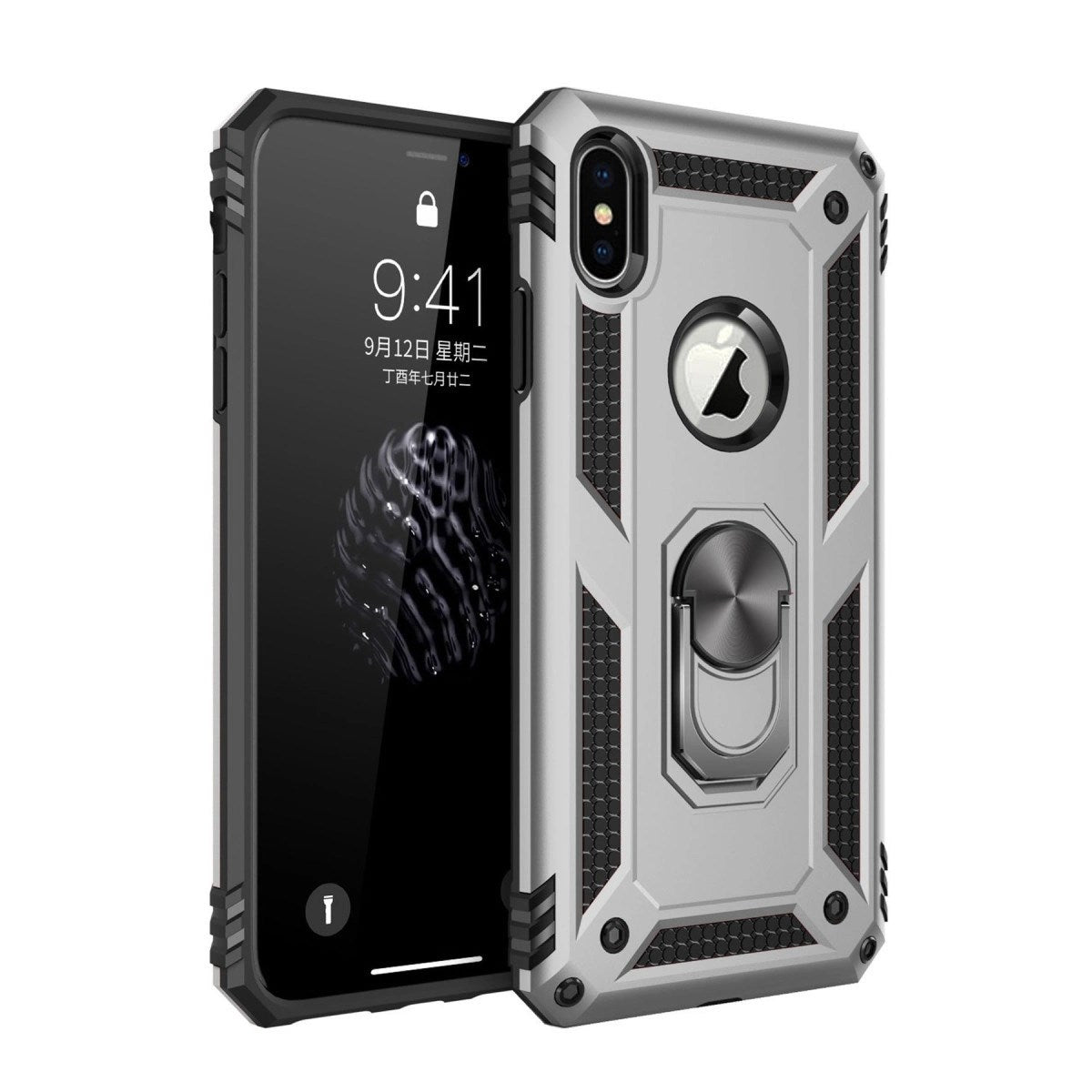 Mey İthalat® iPhone X Kılıf Sofya Yüzüklü Silikon Kapak - Gümüş