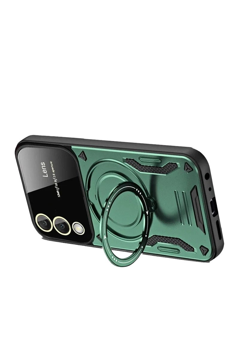 Mey İthalat® Samsung Galaxy S25 Edge Kılıf Joy Lens Standlı Kapak - Koyu Yeşil
