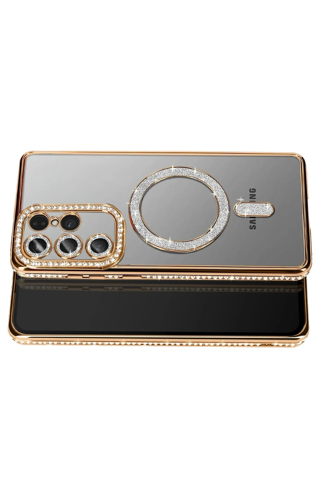 Mey İthalat® Samsung Galaxy S26 Ultra Joke Simli Magneticsafe Kılıf - Gold