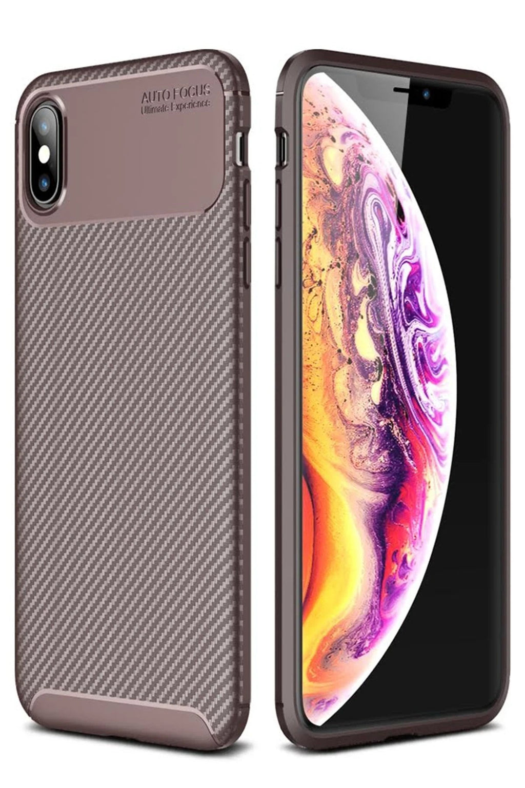 Mey İthalat® iPhone XS Max Kılıf Auto Focus Karbon Kapak - Kahverengi
